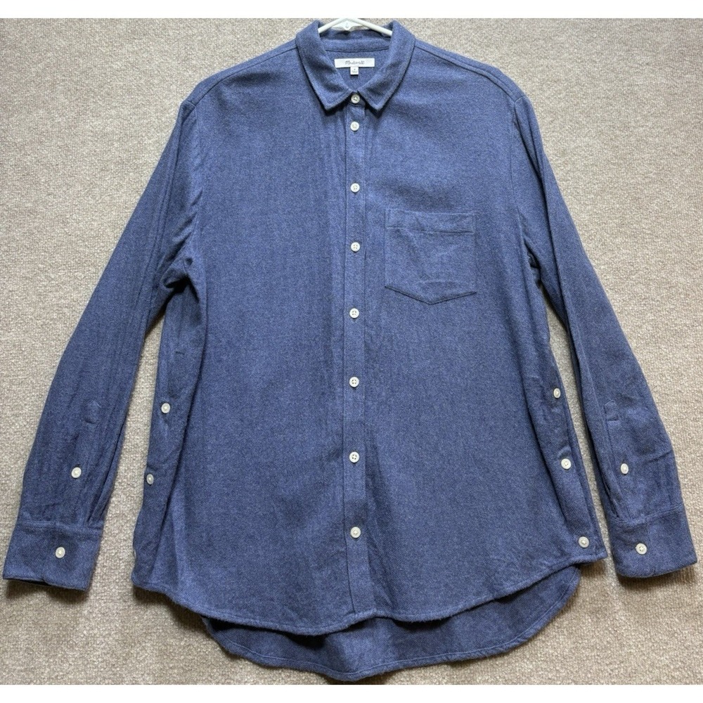 Madewell Women' Shirt Flannel Medium Blue Ex-Boyfriend 100% Cotton Button GUC